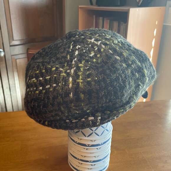 NWOT Size L/XL H&M green white plaid newsboy cap with green velvet bow - Picture 5 of 10